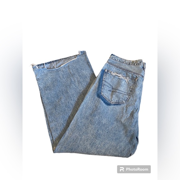 American Eagle AE Super High Rise Baggy Wide Leg Jeans Size 16 Regular - Picture 2 of 7
